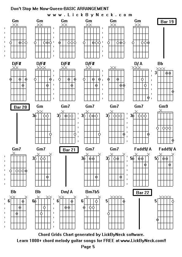 Chord Grids Chart of chord melody fingerstyle guitar song-Don't Stop Me Now-Queen-BASIC ARRANGEMENT,generated by LickByNeck software.